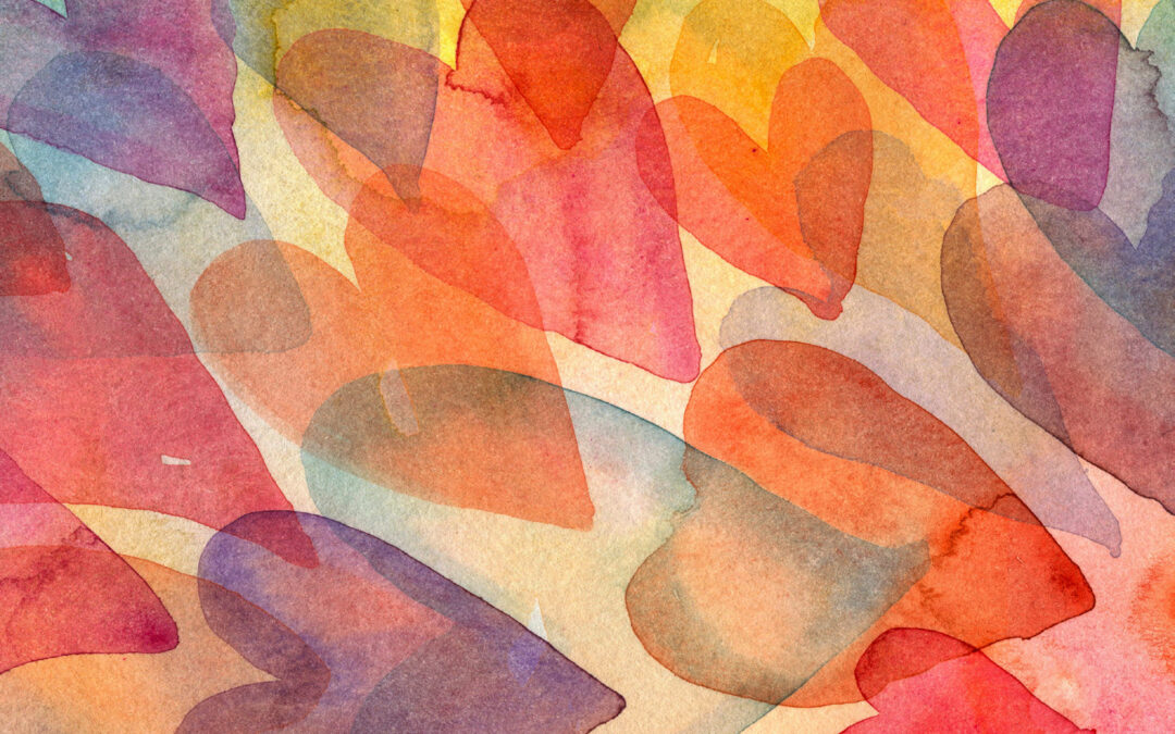 Watercolour layered hearts background
