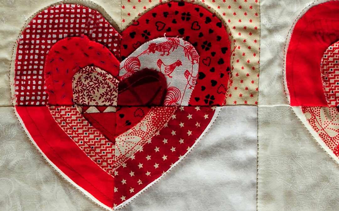 Block,Of,Four,Quilted,Red,And,White,Valentine,Hearts