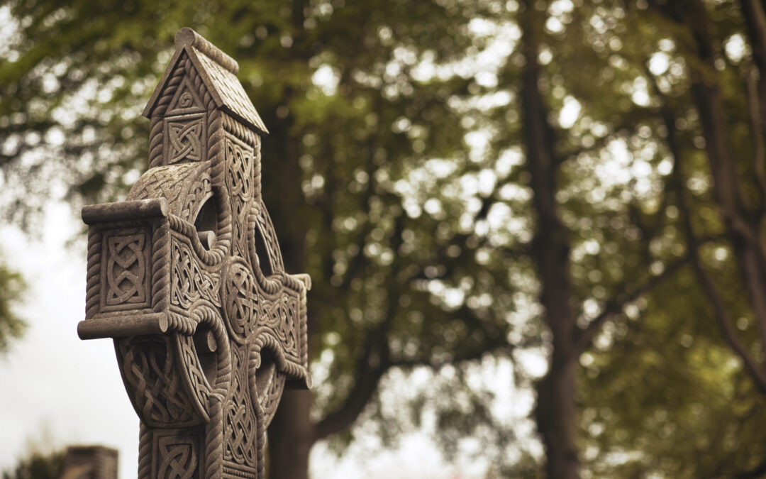 GLASNEVIN CEMETERY, Old graveyard with Celtic cross gravestones , Celtic cross Dublin Ireland